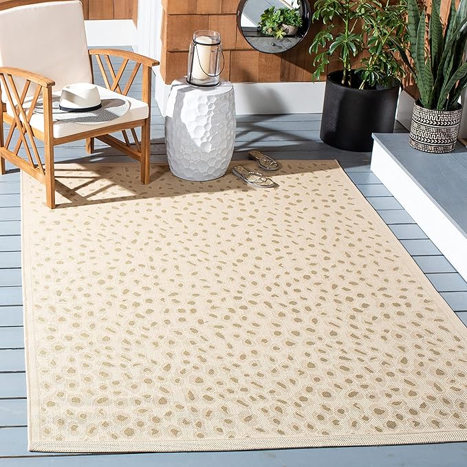 SAFAVIEH Washable Rug Outdoor Courtyard Collection - 2'7" x 5', Beige & Gold, Non-Shedding & Easy Cleaning, Ideal for Patio, Backyard, Mudroom (CY6104-23612)
