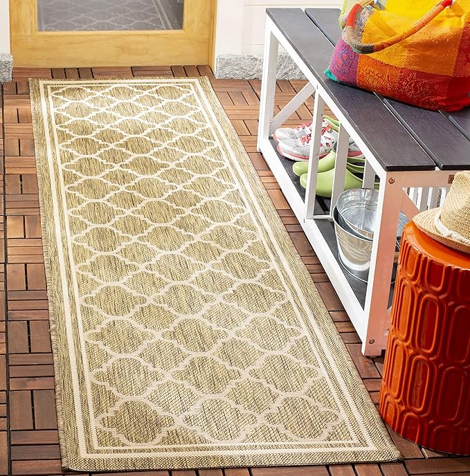 SAFAVIEH Washable Rug Outdoor Courtyard Collection - 2'3" x 8' Runner, Brown & Bone, Non-Shedding & Easy Cleaning, Ideal for Patio, Entryway, Mudroom, Hallway, Kitchen (CY6918-242)