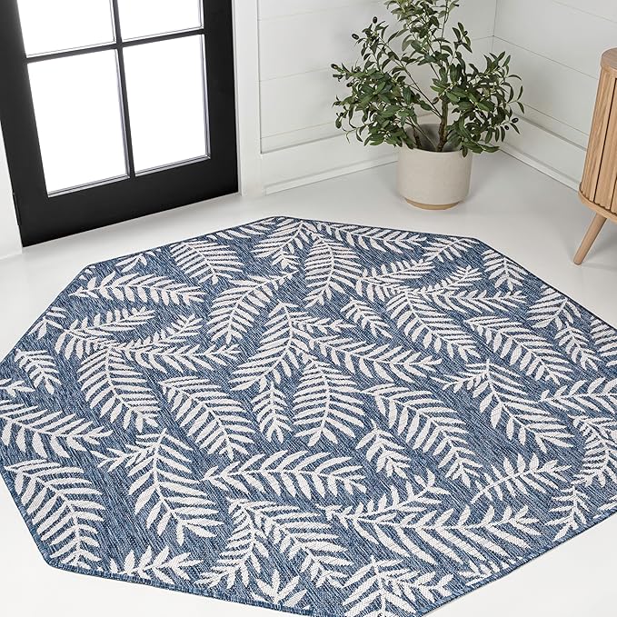 JONATHAN Y Palm Frond Indoor Outdoor Octagon Area Rug 5 Ft Navy/Ivory, Nevis for Backyard, Patio, Porch, Easy-Cleaning, High Traffic, Pet-Friendly, Non-Shedding (SMB119B-5TGN)