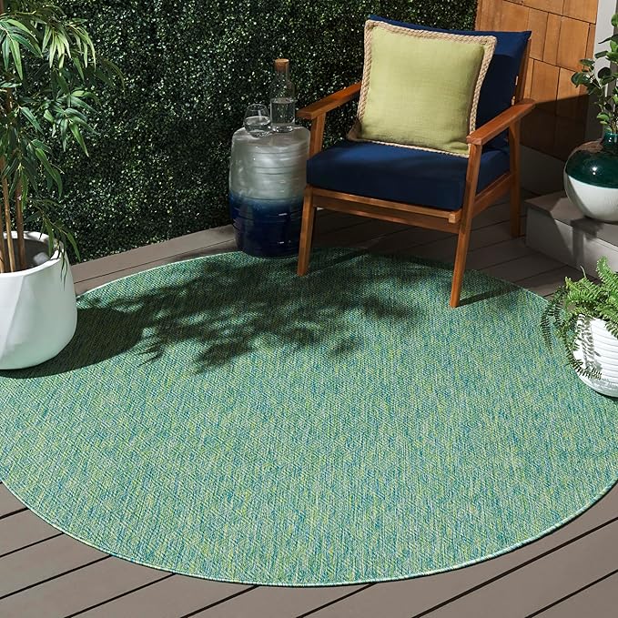 SAFAVIEH Washable Rug Outdoor Courtyard Collection - 5'3" Round, Green & Blue, Non-Shedding & Easy Cleaning, Ideal for Patio, Backyard, Mudroom (CY8521-55722)