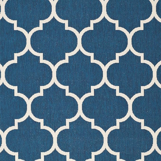 SAFAVIEH Washable Rug Outdoor Courtyard Collection - 9' x 12', Navy & Beige, Non-Shedding & Easy Cleaning, Ideal for Patio, Backyard, Mudroom (CY6914-268)