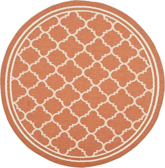 SAFAVIEH Washable Rug Outdoor Courtyard Collection - 7'10" Round, Terracotta & Bone, Non-Shedding & Easy Cleaning, Ideal for Patio, Backyard, Mudroom (CY6918-241)