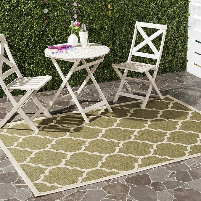 SAFAVIEH Washable Rug Outdoor Courtyard Collection - 2'7" x 5', Green & Beige, Non-Shedding & Easy Cleaning, Ideal for Patio, Backyard, Mudroom (CY6914-244)