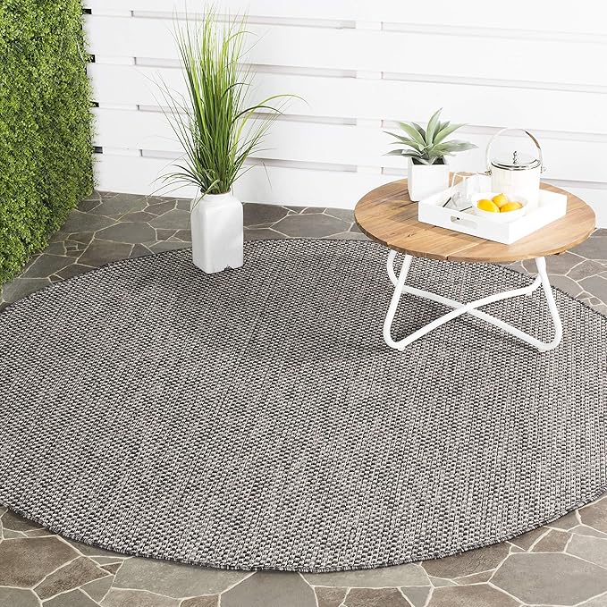 SAFAVIEH Courtyard Collection 4' Round Black/Beige CY8521 Indoor/ Outside Waterproof Easy cleansingPatio Backyard Mudroom Area Mat