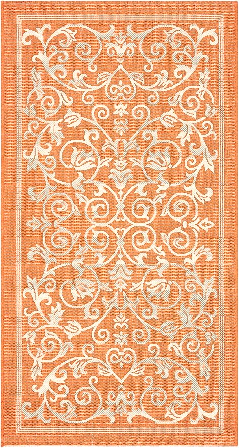 SAFAVIEH Washable Rug Outdoor Courtyard Collection - 2'7" x 5', Terracotta & Natural, Non-Shedding & Easy Cleaning, Ideal for Patio, Backyard, Mudroom (CY2098-3202)