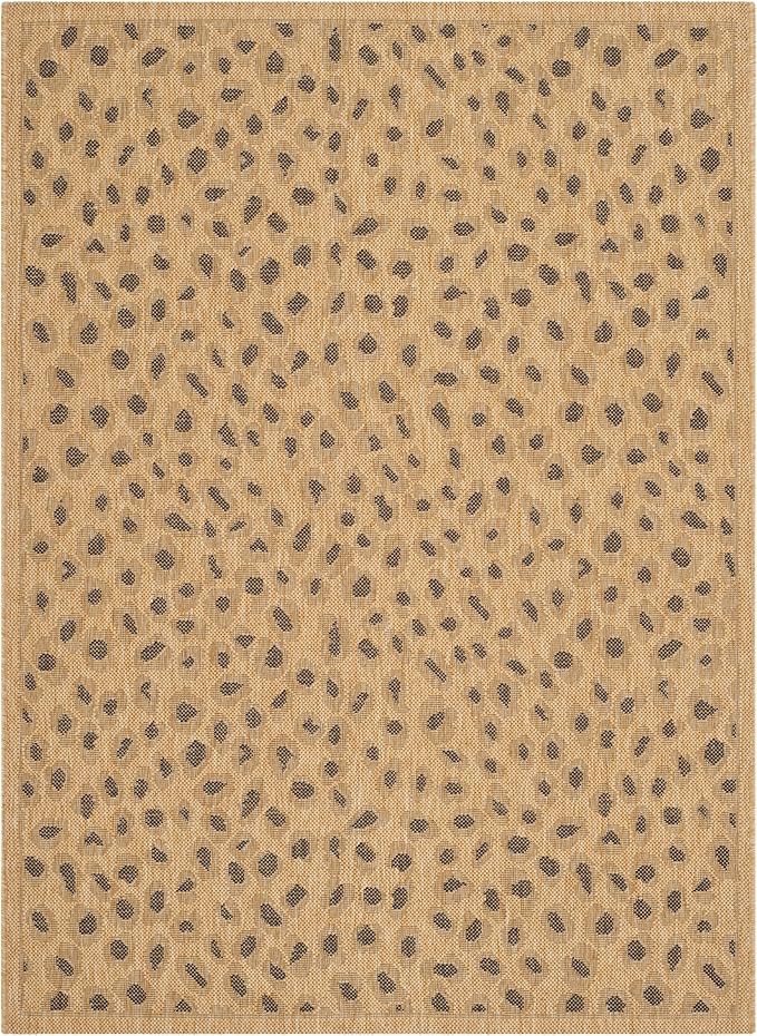 SAFAVIEH Washable Rug Outdoor Courtyard Collection - 8' x 11', Natural & Gold, Non-Shedding & Easy Cleaning, Ideal for Patio, Backyard, Mudroom (CY6104-39)