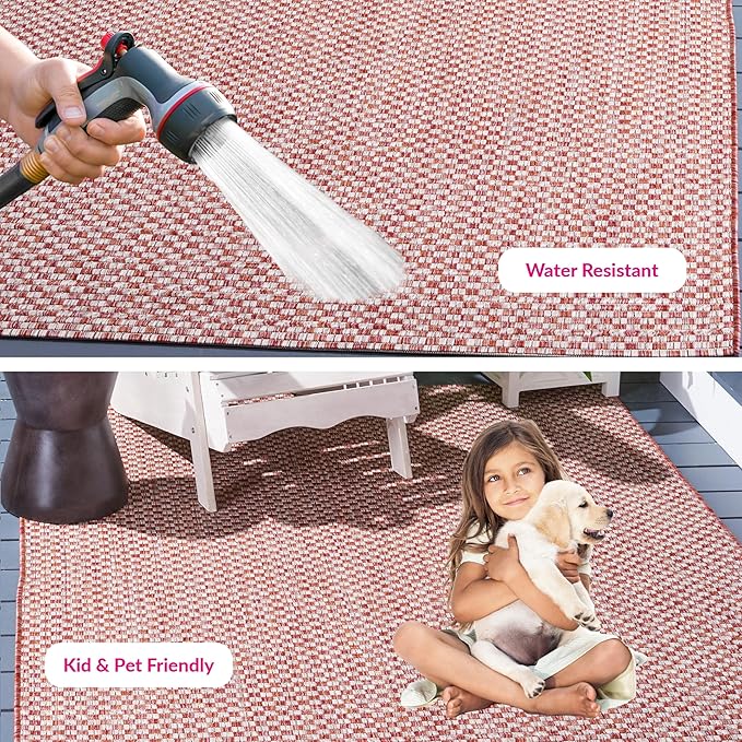 SAFAVIEH Washable Rug Outdoor Courtyard Collection - 5'3" x 7'7", Rust & Light Grey, Non-Shedding & Easy Cleaning, Ideal for Patio, Backyard, Mudroom (CY8653-36521)
