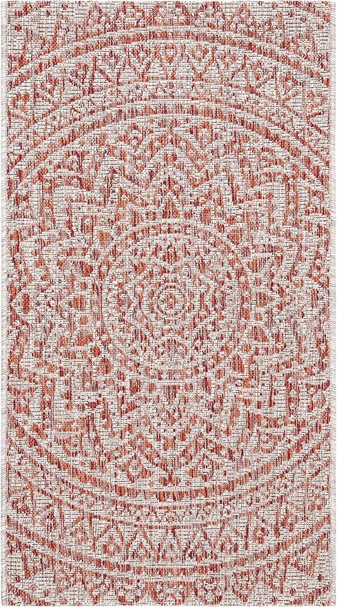 SAFAVIEH Washable Rug Outdoor Courtyard Collection - 2'3" x 5', Light Beige & Terracotta, Non-Shedding & Easy Cleaning, Ideal for Patio, Front Door, Entryway, Mudroom, Doormat (CY8734-36512)