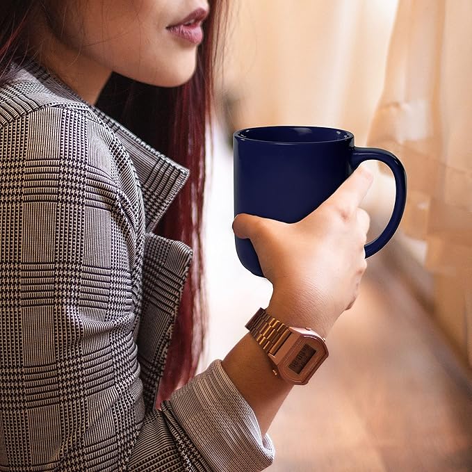 DISCOUNT PROMOS Vibrant Color Glossy Ceramic Mugs 16 oz. Set of 10, Bulk Pack - Perfect for Tea, Espresso, Cappuccino, Hot Cocoa - Cobalt Blue