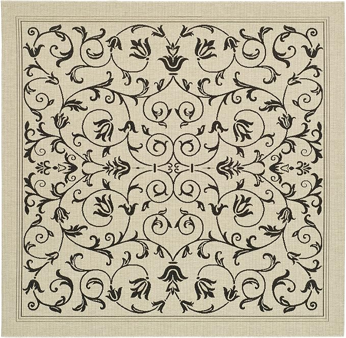 SAFAVIEH Washable Rug Outdoor Courtyard Collection - 7'10" Square, Sand & Black, Non-Shedding & Easy Cleaning, Ideal for Patio, Backyard, Mudroom (CY2098-3901)