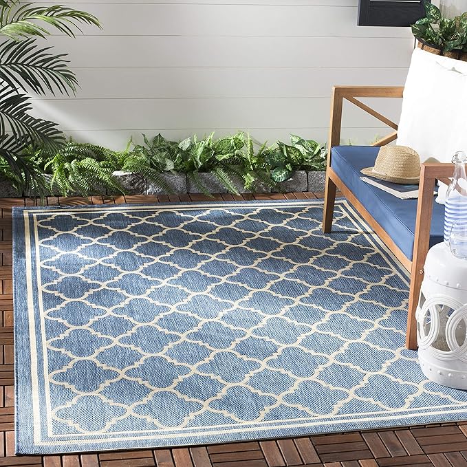 SAFAVIEH Washable Rug Outdoor Courtyard Collection - 2'7" x 5', Blue & Beige, Non-Shedding & Easy Cleaning, Ideal for Patio, Backyard, Mudroom (CY6918-243)