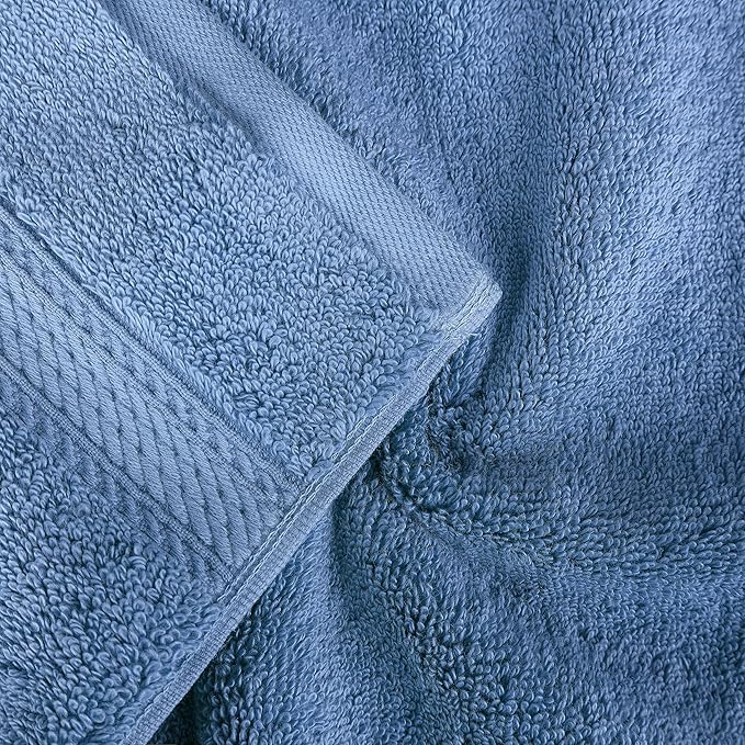 BNM Egyptian Cotton Heavyweight Towels, Ideal for Bathroom, Shower, Spa, 800 GSM Bath Towels, Highly-Absorbent, Luxury Bathroom Essentials, Soft Plush Home Basics, Bath Towel Set of 4, Denim Blue
