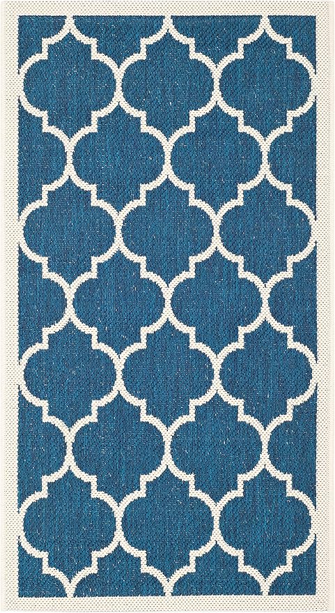 SAFAVIEH Washable Rug Outdoor Courtyard Collection - 2' x 3'7", Navy & Beige, Non-Shedding & Easy Cleaning, Ideal for Patio, Front Door, Entryway, Doormat (CY6914-268)