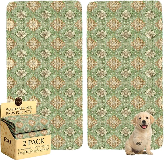 Washable Pee Pads for Dogs,Great Urine Absorbent Reusable Puppy Training Pads,Waterproof,Leak-Proof & Non-Slip Potty Pads for Whelping,Crate,Playpen,Bed.(Green Floral Flat,36"x72")