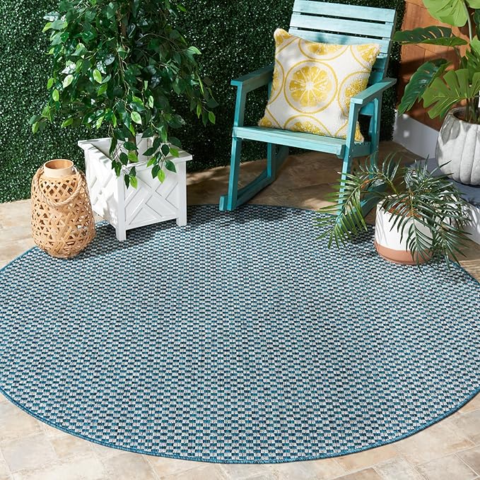 SAFAVIEH Courtyard Collection 5'3" Round Turquoise / Light Grey CY8653 Indoor-Outdoor Waterproof Easy-Cleaning Patio Backyard Mudroom Area-Rug