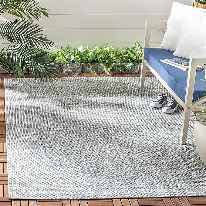 SAFAVIEH Washable Rug Outdoor Courtyard Collection - 4' Square, Grey & Navy, Non-Shedding & Easy Cleaning, Ideal for Patio, Backyard, Mudroom (CY8521-36812)