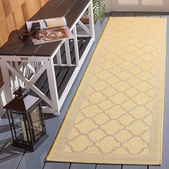 SAFAVIEH Courtyard Collection 2'3" x 8' Gold/Beige CY6918 Trellis Indoor/ Outside Waterproof Easy cleansingPatio Backyard Mudroom Runner Mat