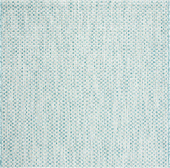 SAFAVIEH Washable Rug Outdoor Courtyard Collection - 4' Square, Light Blue & Light Grey, Non-Shedding & Easy Cleaning, Ideal for Patio, Backyard, Mudroom (CY8653-37121)