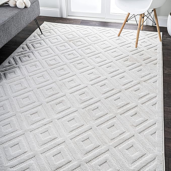 JONATHAN Y Diamond Trellis Indoor Outdoor Area Rug 5X8 Ivory, Portmany Neutral for Backyard, Patio, Porch, Easy-Cleaning, High Traffic, Pet-Friendly, Non-Shedding (IBZ104D-5)