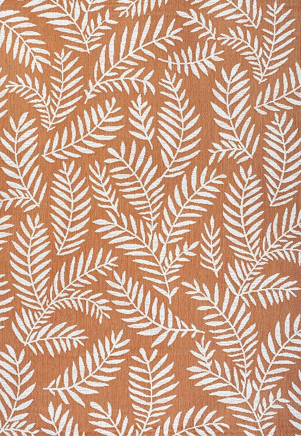 JONATHAN Y Palm Frond Indoor Outdoor Area Rug 9X12 Orange/Cream, Nevis for Backyard, Patio, Porch, Easy-Cleaning, High Traffic, Pet-Friendly, Non-Shedding (SMB119E-9)