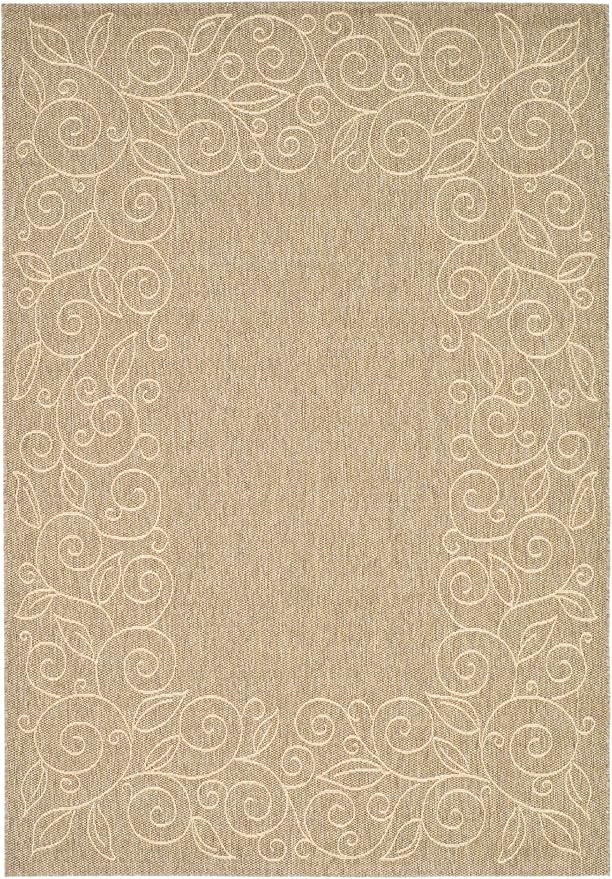 SAFAVIEH Washable Rug Outdoor Courtyard Collection - 4' x 5'7", Dark Beige & Beige, Non-Shedding & Easy Cleaning, Ideal for Patio, Backyard, Mudroom (CY5139B)