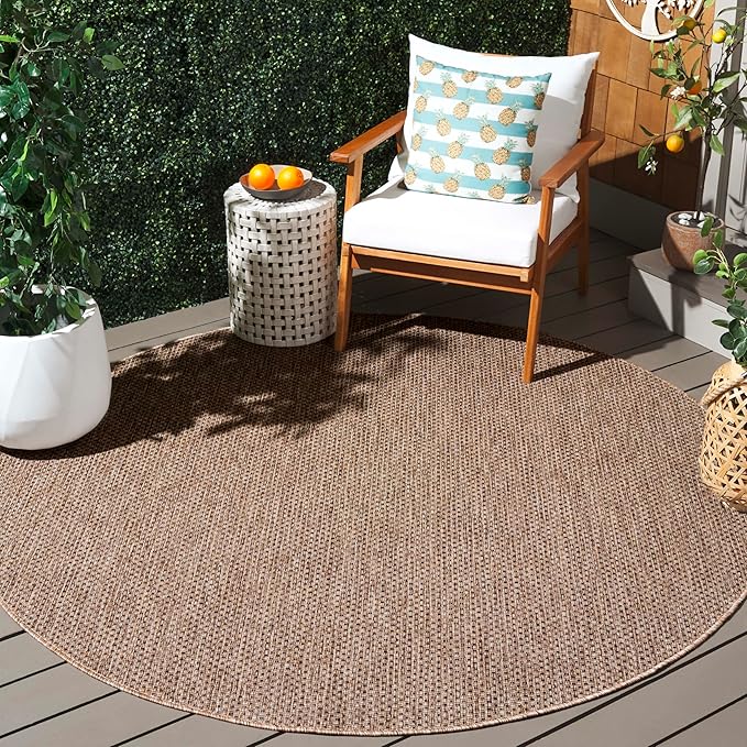 SAFAVIEH Courtyard Collection 4' Round Natural/Black CY8521 Indoor/ Outdoor Patio Backyard Mudroom Area Rug