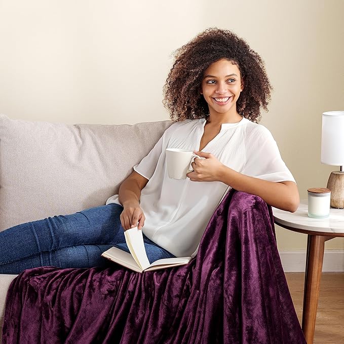 Berkshire Blanket Classic VelvetLoft® Solid Throw Blanket, Lightweight Soft Fuzzy Plush Throw Blanket for Bed and Couch, Eggplant Purple, 50x60 Inches