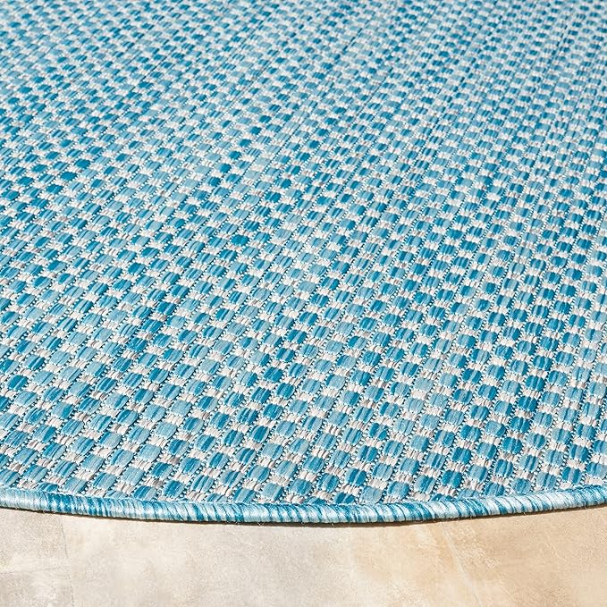 SAFAVIEH Courtyard Collection 6'7'' Round Aqua/Grey CY8521 Indoor/ Outdoor Patio Backyard Mudroom Area Rug