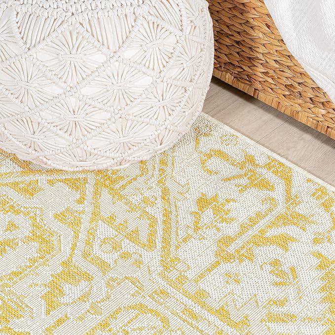 JONATHAN Y Boho Medallion Indoor Outdoor Runner Rug 2X8 Cream/Yellow, Estrella Textured Weave for Backyard, Patio, Porch, Easy-Cleaning, High Traffic, Pet-Friendly, Non-Shedding (SMB105H-28)
