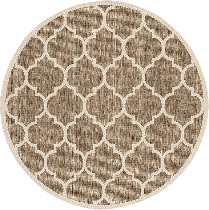 SAFAVIEH Courtyard Collection 6'7'' Round Brown/Bone CY6914 Trellis Indoor/ Outdoor Patio Backyard Mudroom Area Rug