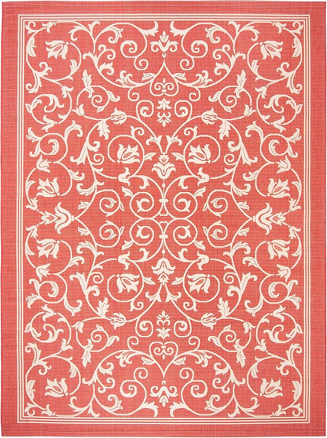 SAFAVIEH Washable Rug Outdoor Courtyard Collection - 8' x 11', Red & Natural, Non-Shedding & Easy Cleaning, Ideal for Patio, Backyard, Mudroom (CY2098-3707)