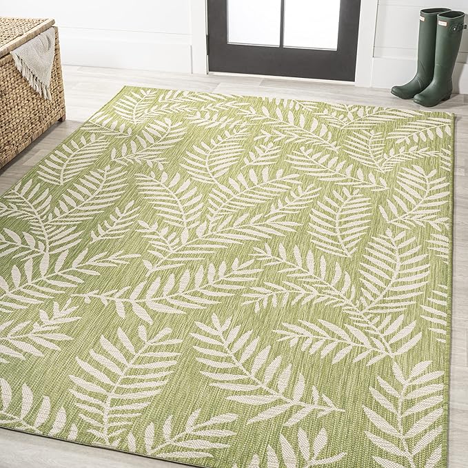 JONATHAN Y Palm Frond Indoor Outdoor Area Rug 5X8 Green/Cream, Nevis for Backyard, Patio, Porch, Easy-Cleaning, High Traffic, Pet-Friendly, Non-Shedding (SMB119D-5)