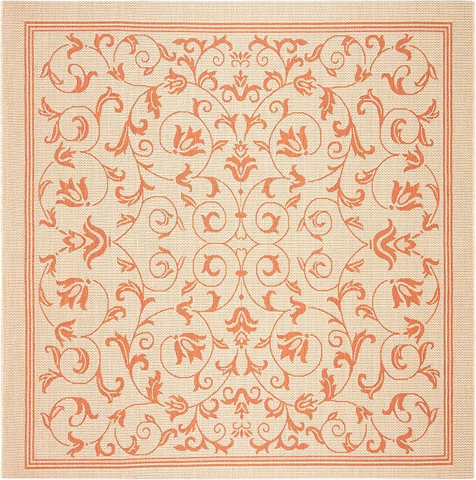 SAFAVIEH Washable Rug Outdoor Courtyard Collection - 6'7" Square, Natural & Terracotta, Non-Shedding & Easy Cleaning, Ideal for Patio, Backyard, Mudroom (CY2098-3201)