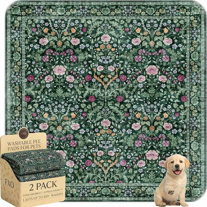 Washable Pee Pads for Dogs,Great Urine Absorbent Reusable Puppy Training Pads,Waterproof,Leak-Proof & Non-Slip Potty Pads for Whelping,Crate,Playpen,Bed.(Midnight Garden Floral,54"x54")