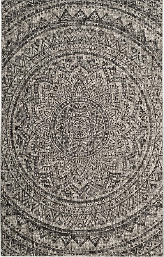 SAFAVIEH Courtyard Collection 6'7" x 9'6" Light Grey/Black CY8734 Indoor/ Outdoor Waterproof Easy Cleaning Patio Backyard Mudroom Area Rug