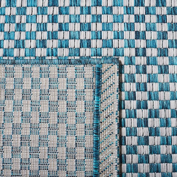 SAFAVIEH Washable Rug Outdoor Courtyard Collection - 2'3" x 5', Turquoise & Light Grey, Non-Shedding & Easy Cleaning, Ideal for Patio, Front Door, Entryway, Mudroom, Doormat (CY8653-37221)