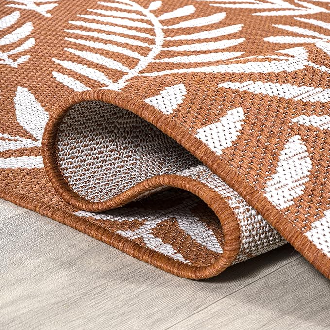 JONATHAN Y Palm Frond Indoor Outdoor Area Rug 9X12 Orange/Cream, Nevis for Backyard, Patio, Porch, Easy-Cleaning, High Traffic, Pet-Friendly, Non-Shedding (SMB119E-9)