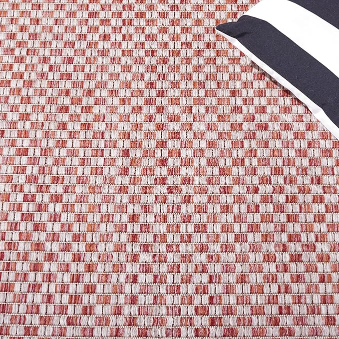 SAFAVIEH Washable Rug Outdoor Courtyard Collection - 2'7" x 5', Rust & Light Grey, Non-Shedding & Easy Cleaning, Ideal for Patio, Backyard, Mudroom (CY8653-36521)