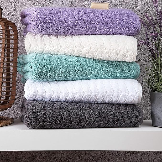BAGNO MILANO Turkish Bath Towels, Soft Plush Jacquard Luxury Bath Towels, Quick Dry Towel Set (Charcoal, 3 pcs Towel Set)