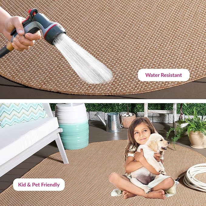 SAFAVIEH Washable Rug Outdoor Courtyard Collection - 5'3" x 7'6" Oval, Natural/Cream, Non-Shedding & Easy Cleaning, Ideal for Patio, Backyard, Mudroom (CY8521-03012)