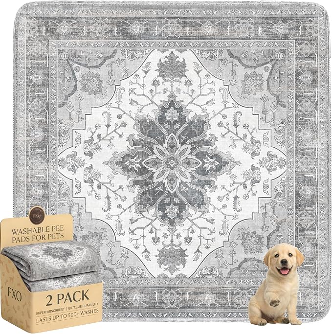 Washable Pee Pads for Dogs,Great Urine Absorbent Reusable Puppy Training Pads,Waterproof,Leak-Proof & Non-Slip Potty Pads for Whelping,Crate,Playpen,Bed.(Gray Floral,54"x54")
