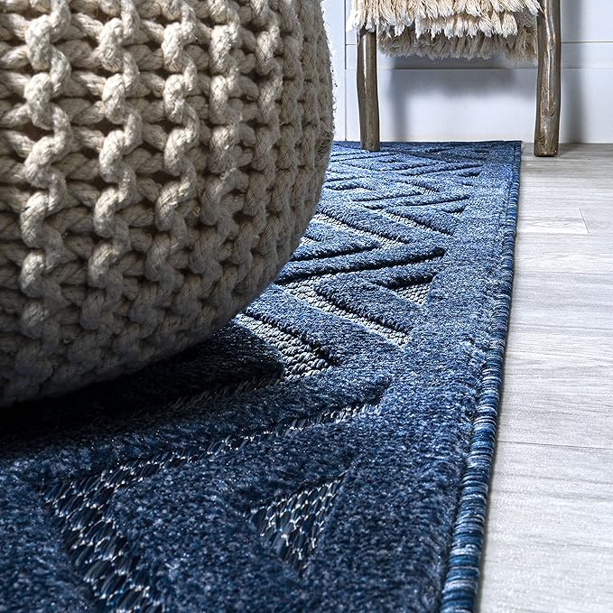 JONATHAN Y Diamond Trellis Indoor Outdoor Round Area Rug 5 Ft Navy, Portmany Neutral for Backyard, Patio, Porch, Easy-Cleaning, High Traffic, Pet-Friendly, Non-Shedding (IBZ104B-5R)