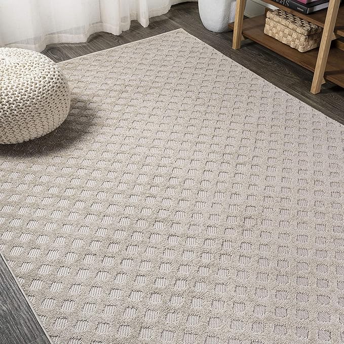 JONATHAN Y Mini-Diamond Trellis Indoor Outdoor Area Rug 8X10 Beige, Rabat High-Low Pile for Backyard, Patio, Porch, Easy-Cleaning, High Traffic, Pet-Friendly, Non-Shedding (SBH101A-8)