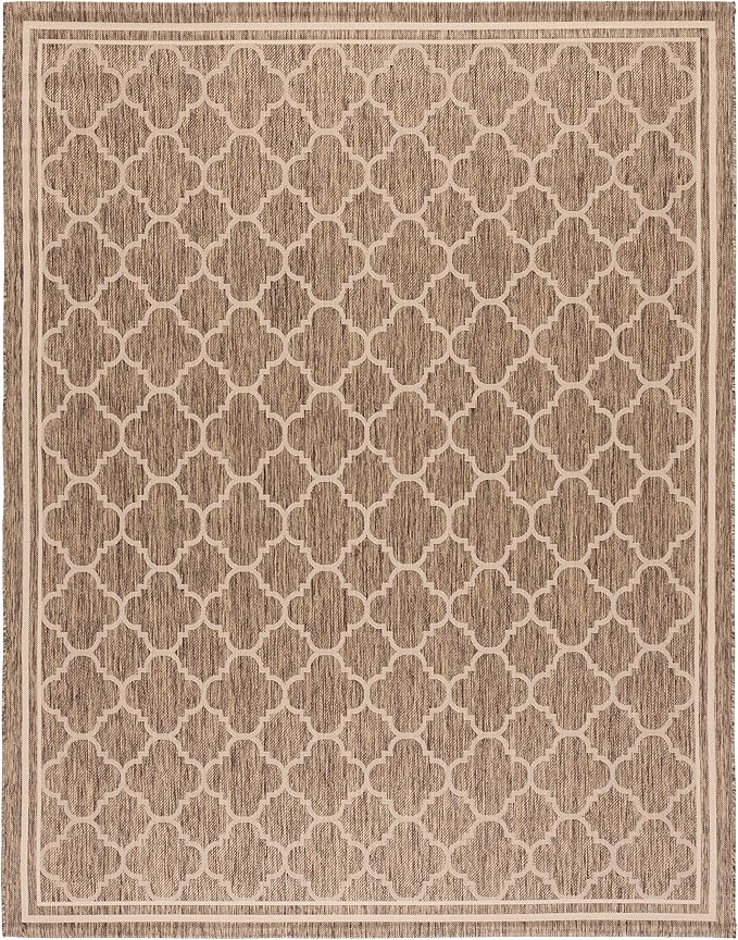 SAFAVIEH Courtyard Collection 8' x 10' Brown/Bone CY6918 Trellis Indoor/ Outdoor Waterproof Easy-Cleaning Patio Backyard Mudroom Area-Rug