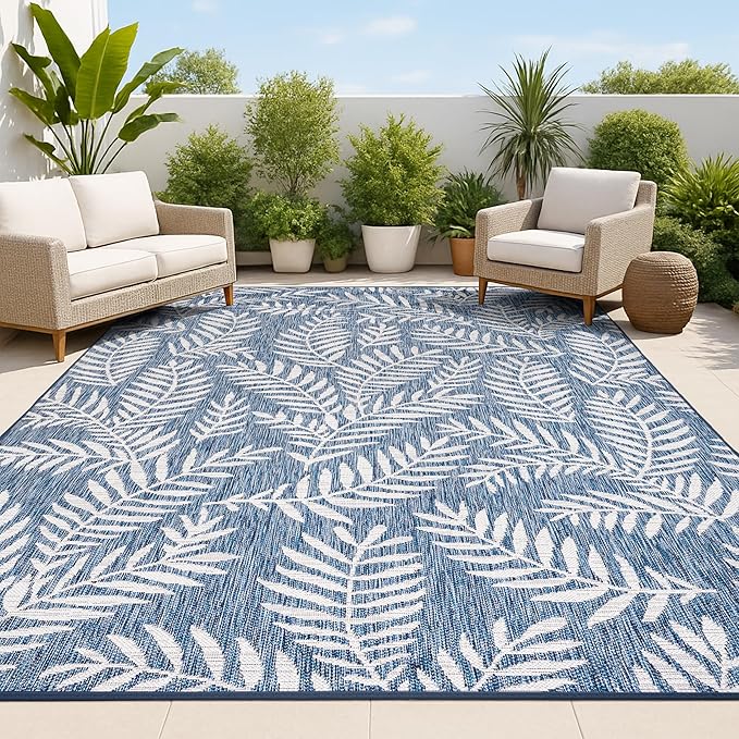 JONATHAN Y Palm Frond Indoor Outdoor Area Rug 4X6 Navy/Ivory, Nevis for Backyard, Patio, Porch, Easy-Cleaning, High Traffic, Pet-Friendly, Non-Shedding (SMB119B-4)