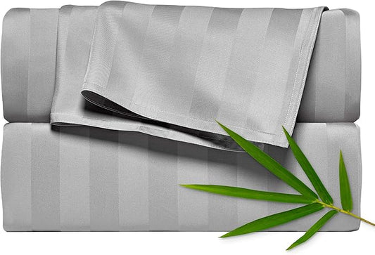 California King Sheets by Pure Bamboo, Genuine 100% Organic Viscose Derived from Bamboo Bed Sheet Set, Soft & Cooling, Double Stitching, Lifetime Quality Promise (California King, Jacquard Silver)
