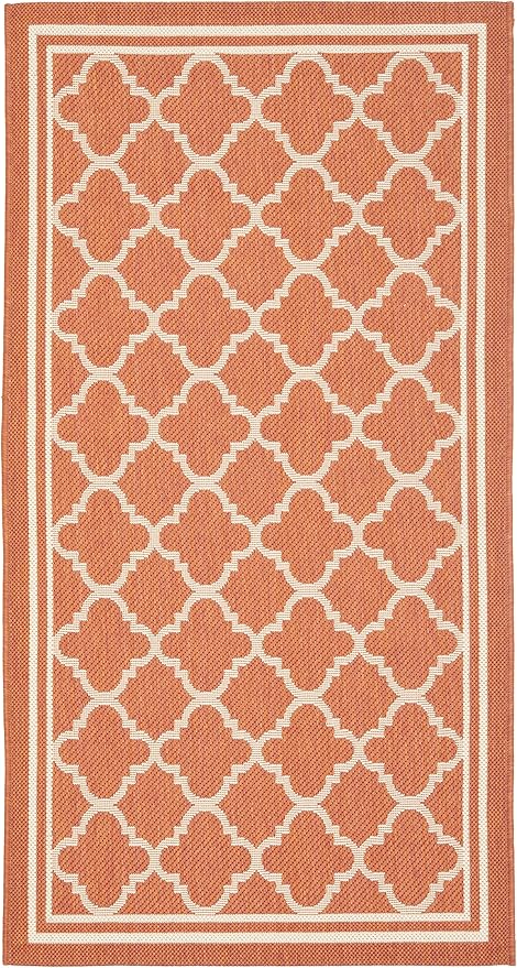 SAFAVIEH Washable Rug Outdoor Courtyard Collection - 2'7" x 5', Terracotta & Bone, Non-Shedding & Easy Cleaning, Ideal for Patio, Backyard, Mudroom (CY6918-241)