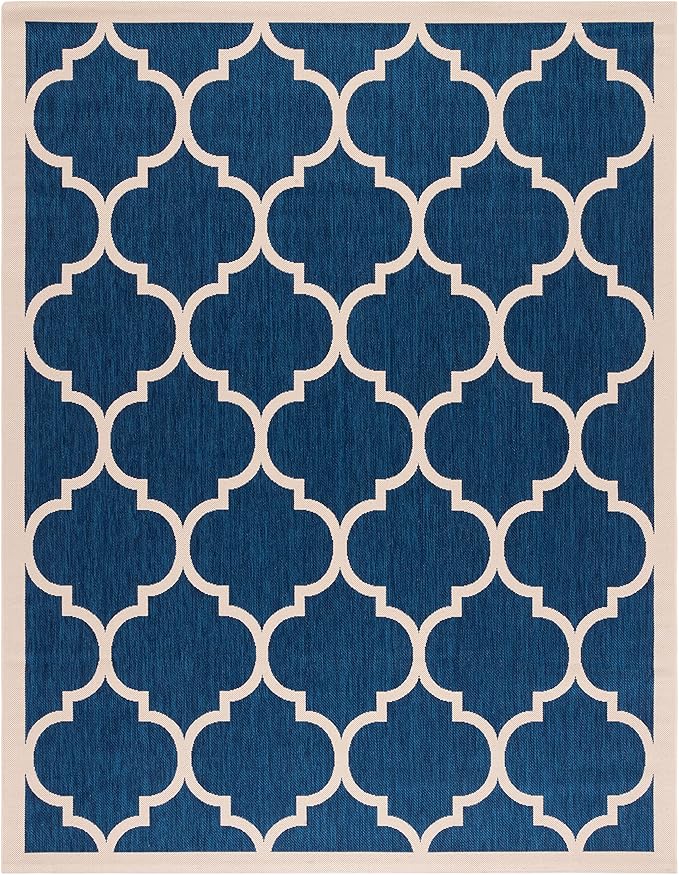 SAFAVIEH Courtyard Collection 8' x 11' Navy/Beige CY6914 Trellis Indoor/ Outdoor Waterproof Easy-Cleaning Patio Backyard Mudroom Area-Rug