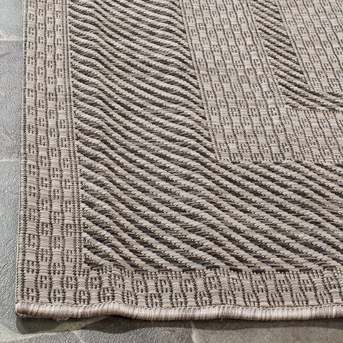 SAFAVIEH Washable Rug Outdoor Courtyard Collection - 6'7" Square, Beige & Black, Non-Shedding & Easy Cleaning, Ideal for Patio, Backyard, Mudroom (CY8477-36612)