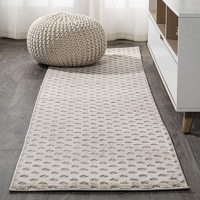 JONATHAN Y Mini-Diamond Trellis Indoor Outdoor Runner Rug 2X10 Beige, Rabat High-Low Pile for Backyard, Patio, Porch, Easy-Cleaning, High Traffic, Pet-Friendly, Non-Shedding (SBH101A-210)